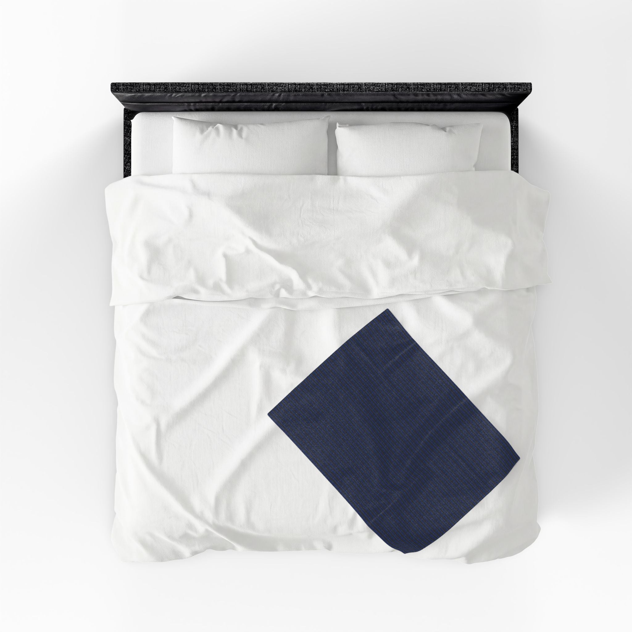 "Mississippi Midnight" Plush Blanket — Navy Blue and Black Textile Pattern Windowpane Plaid Velveteen Throw