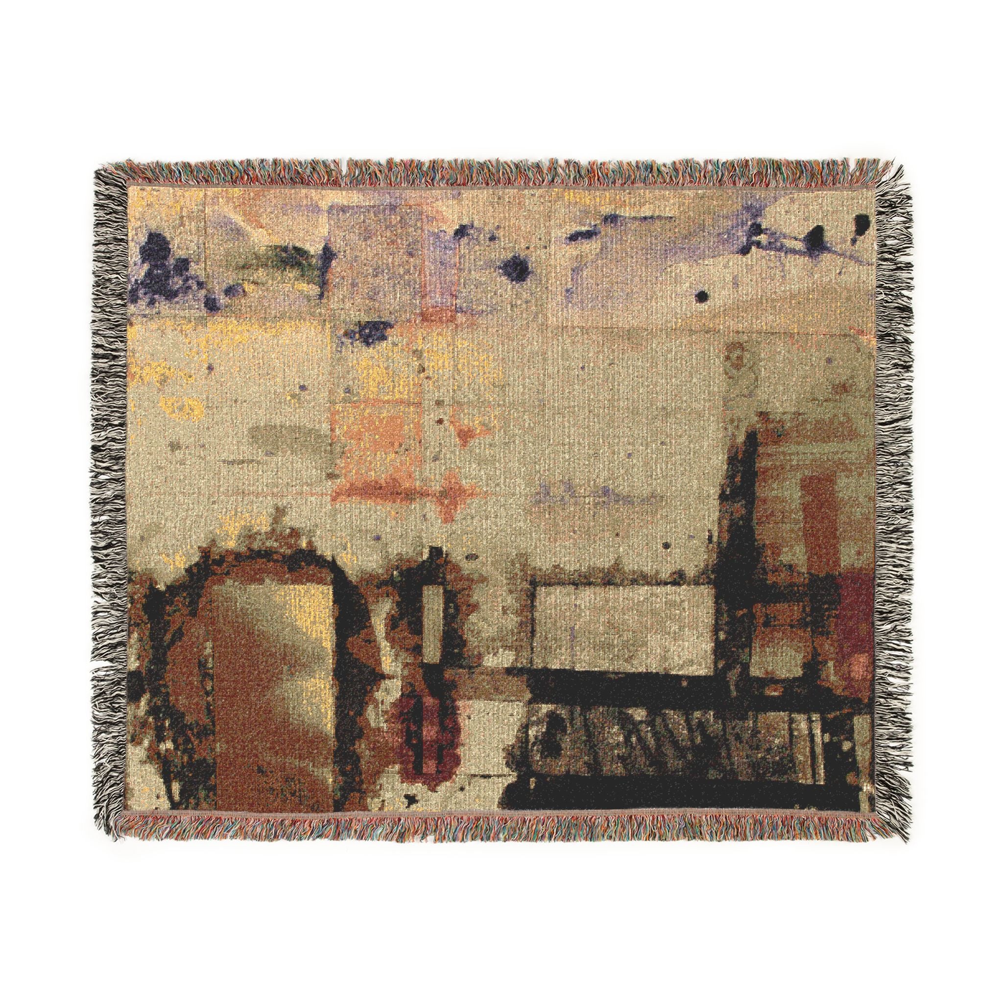 "Dance in the Rain" Acrylic Painting, Abstract Textile Pixel Art Woven Blanket — Modern Geometric Throw for Living Room, Sofa, or Bedroom