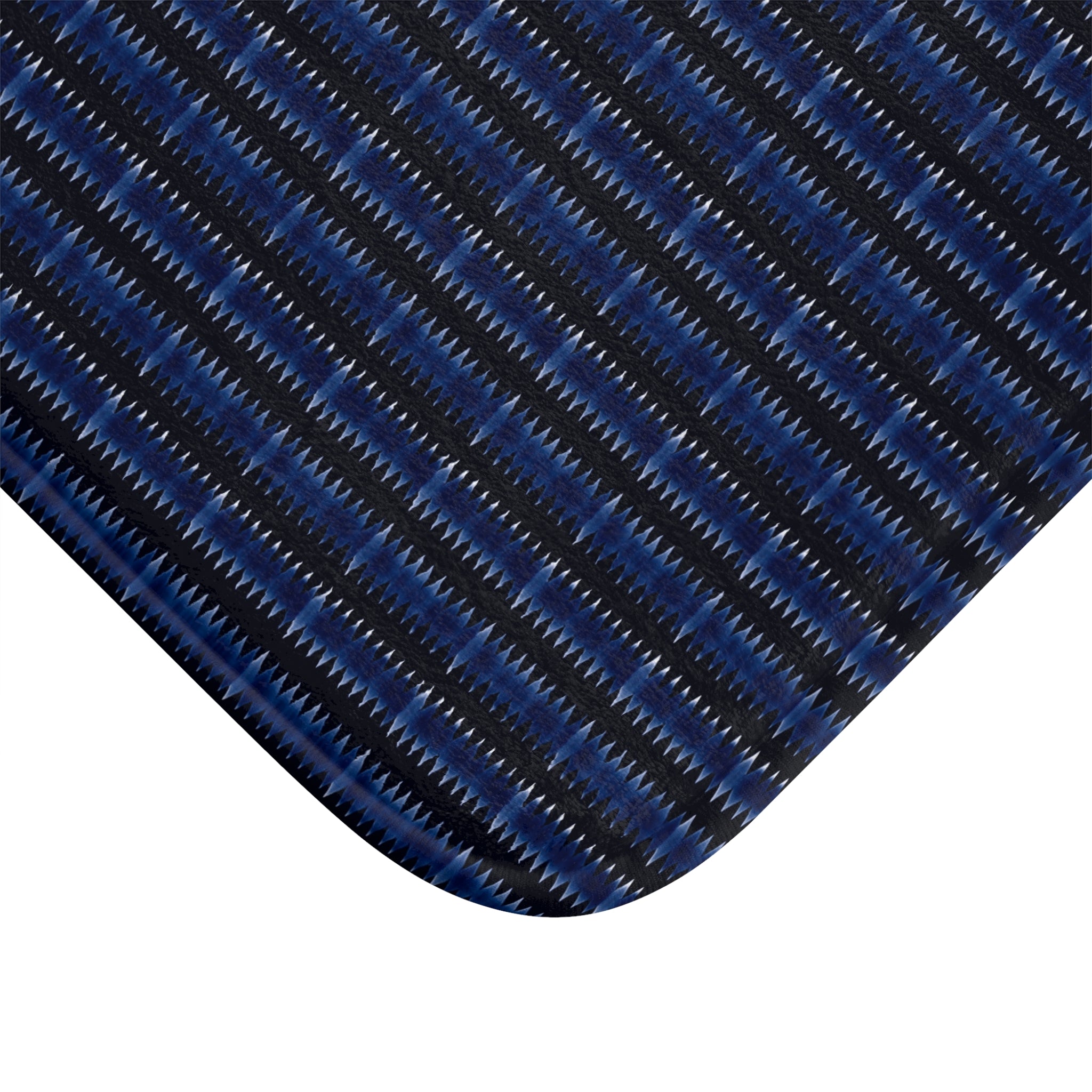 "Mississippi Midnight: Lovely Banjo Blues" Navy Blue Textured Stripe Bath Mat – Non‑Slip Bathroom Rug