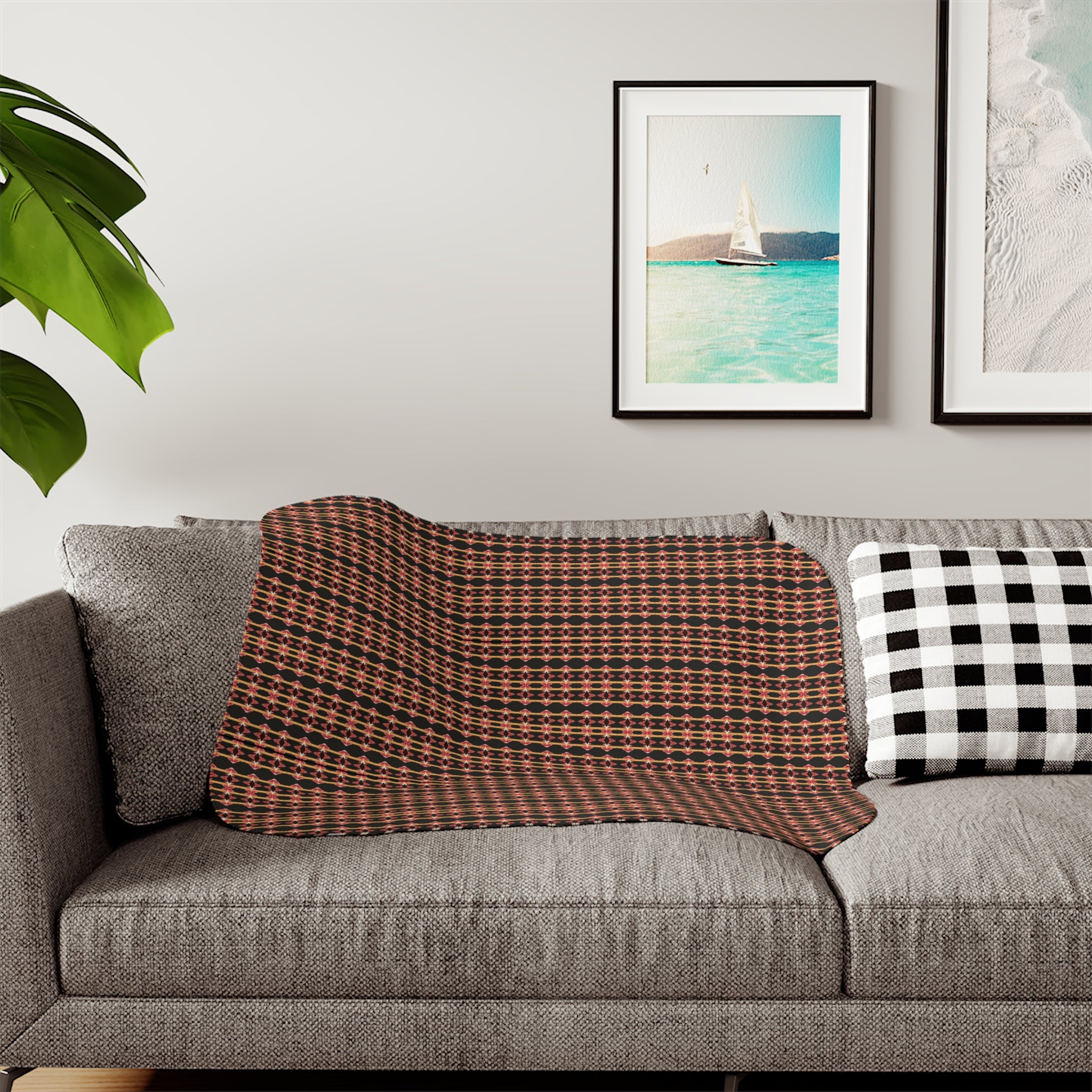 "Native America Now" Plaid Sherpa Blanket - Cozy Reversible Fleece Throw for Home, Cabin & Fall Décor