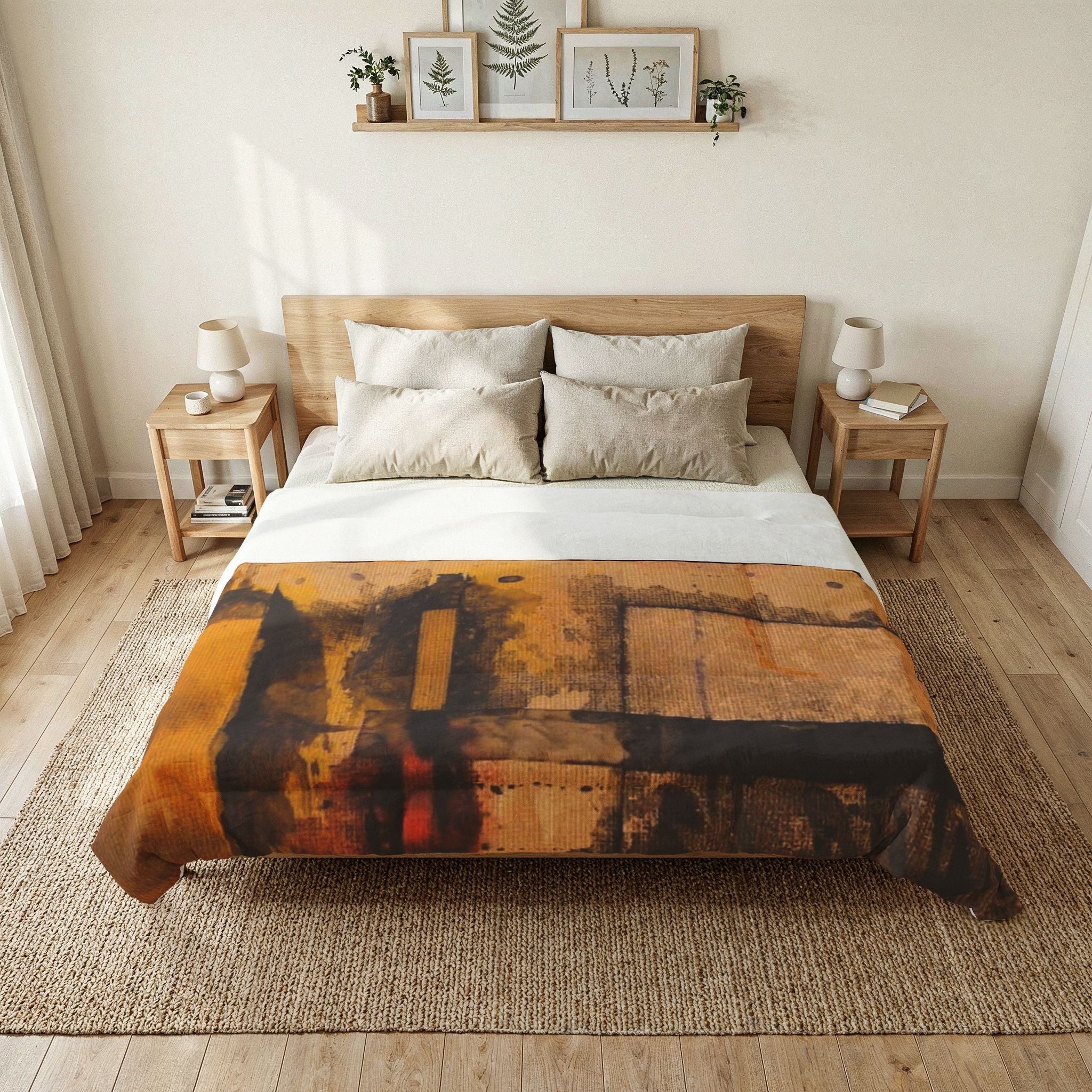 "Dance In The Rain" Abstract Amber Cotton Comforter – Modern Industrial Art Bedding