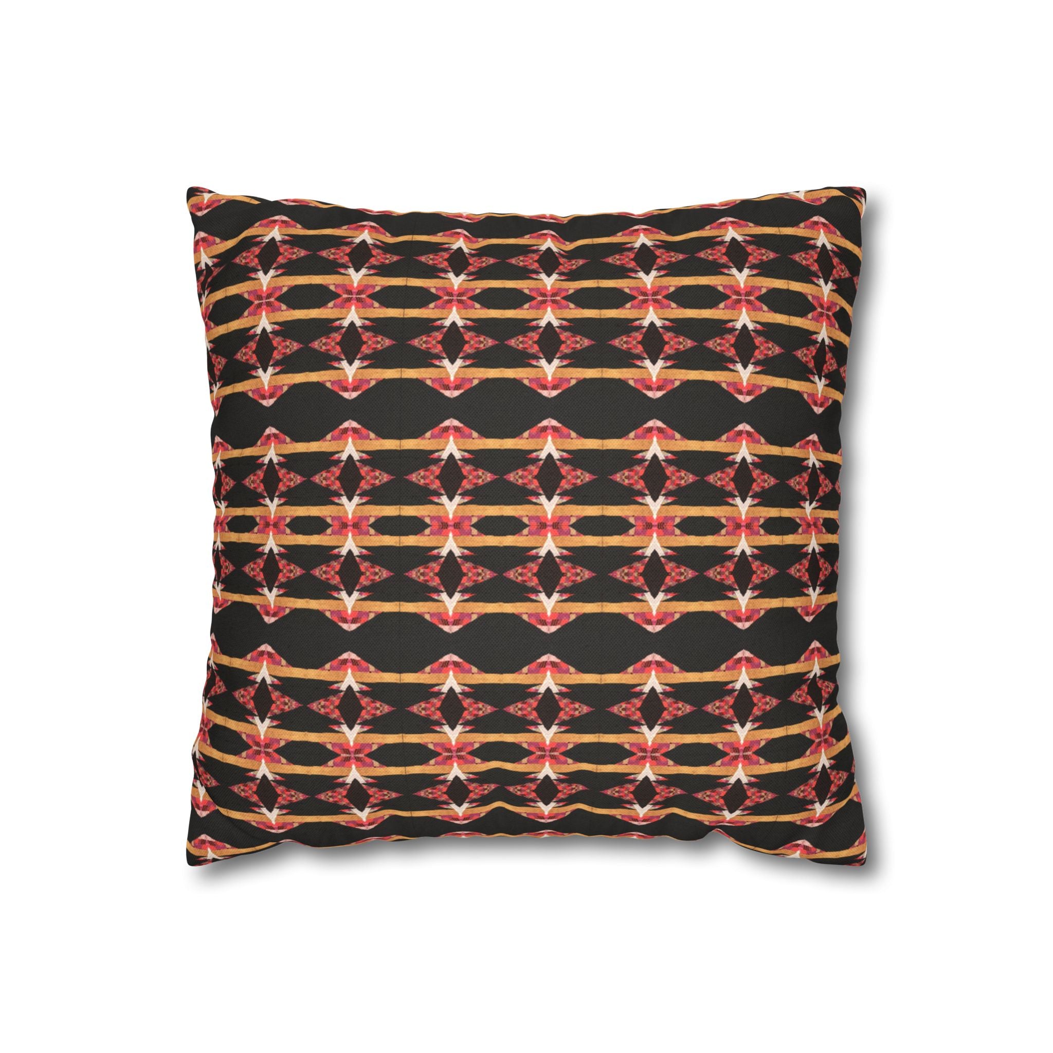 "Native America Now" Geometric Tribal Pattern Pillowcase — Black & Warm Red Decorative Throw Pillow
