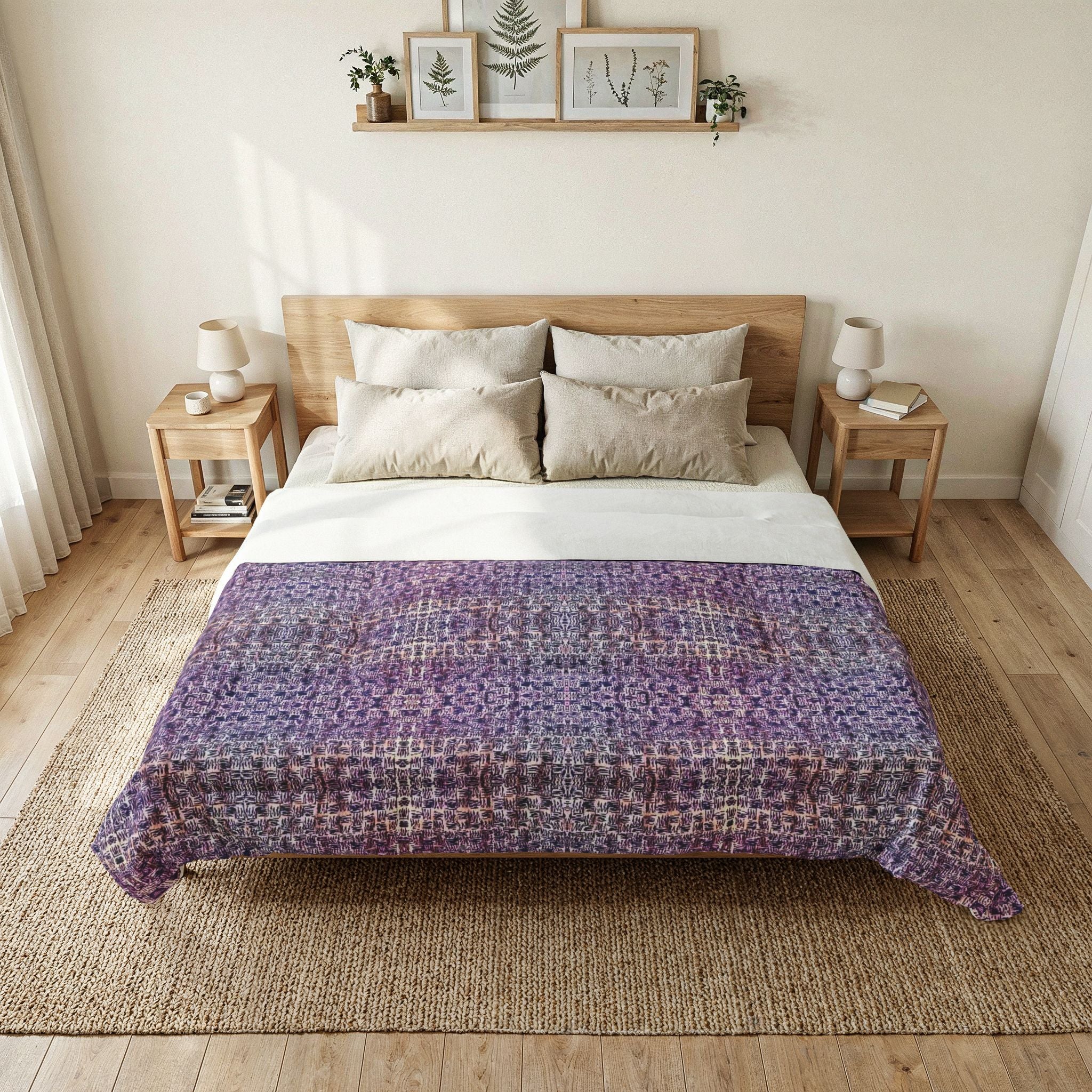 "Pauline, My Love" Purple Mosaic Cotton Comforter – Boho Floral Pattern Bedspread