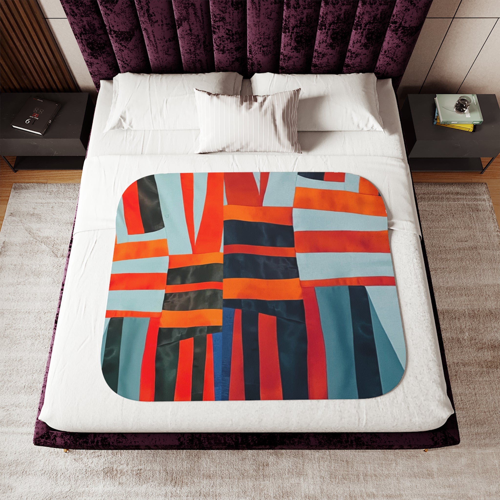 "Samuel" Abstract Stripes Sherpa Blanket – Cozy Colorblock Throw