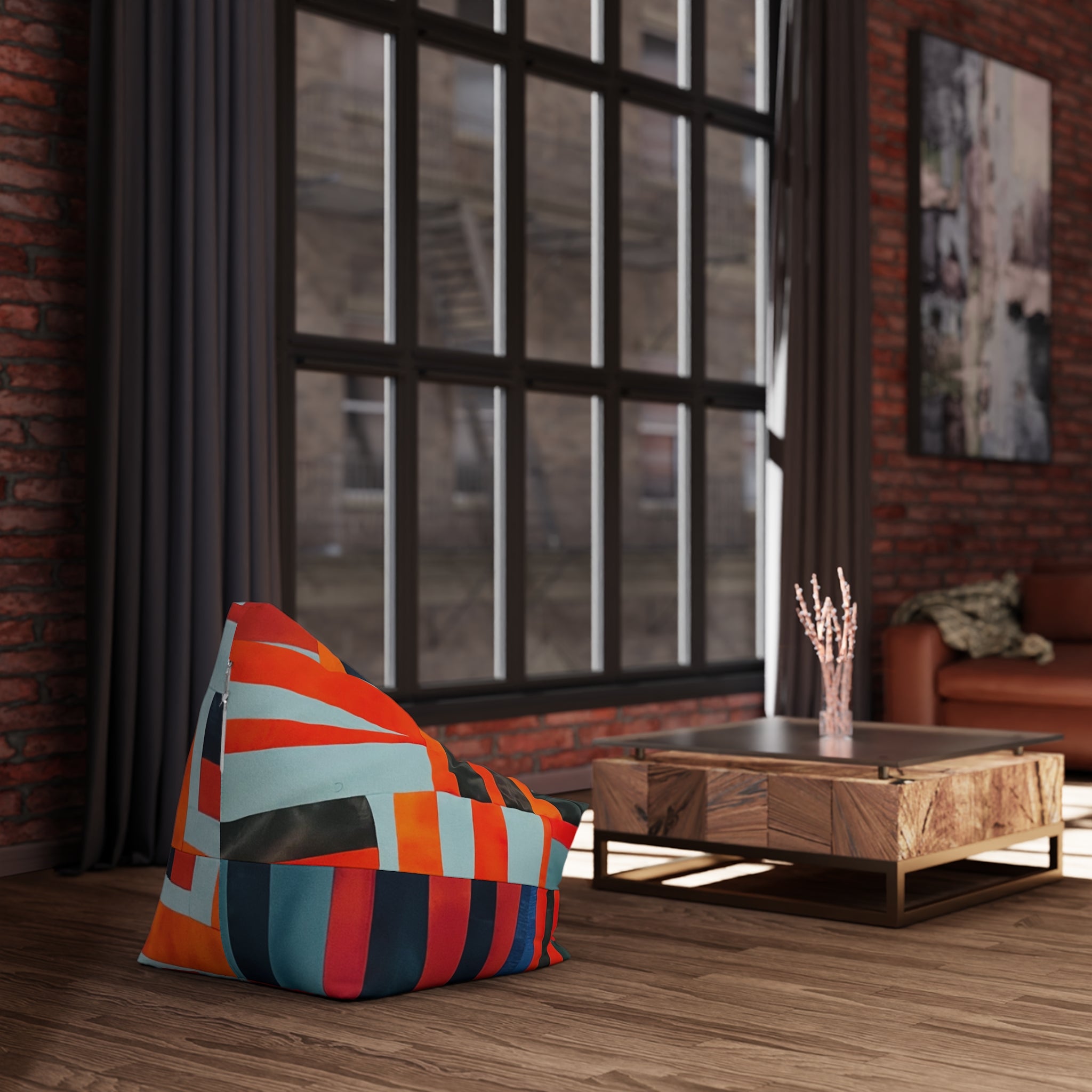 Abstract Stripe Bean Bag Cover — Bold Retro Orange & Teal Pattern