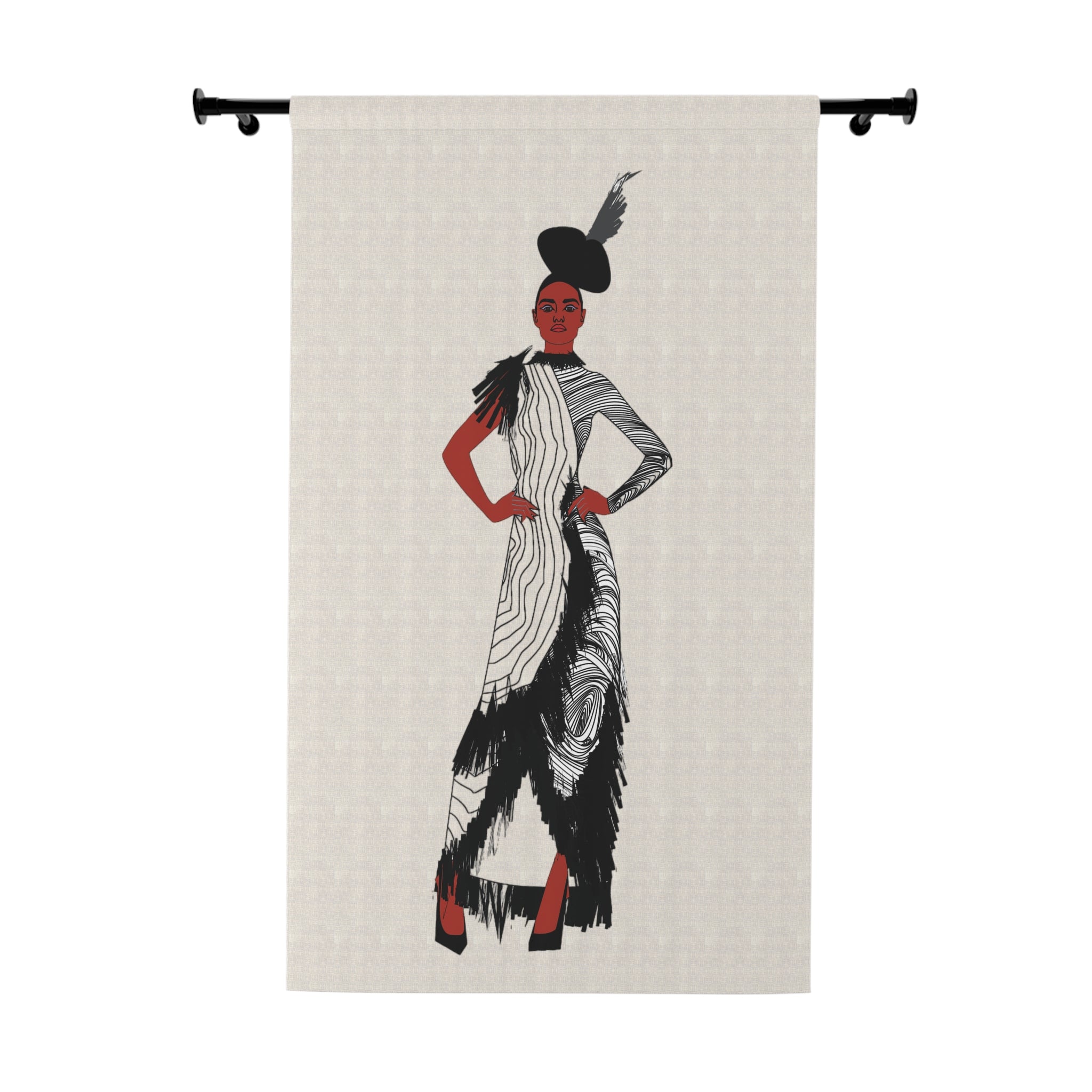 "Fierce Honey" Vintage Fashion Curtain Panel — Elegant 1920s Flapper Woman Window Drapery