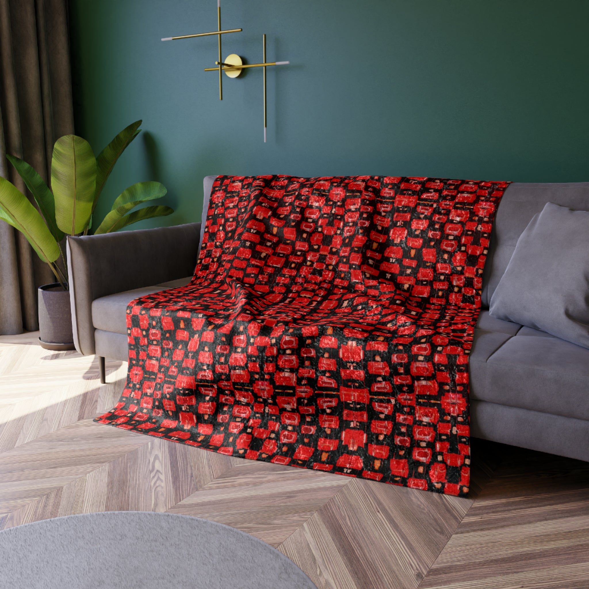 “Japanese Cherry Blossom” Crushed Velvet Throw Blanket — Red Mosaic Luxe Velvet Cozy Blanket