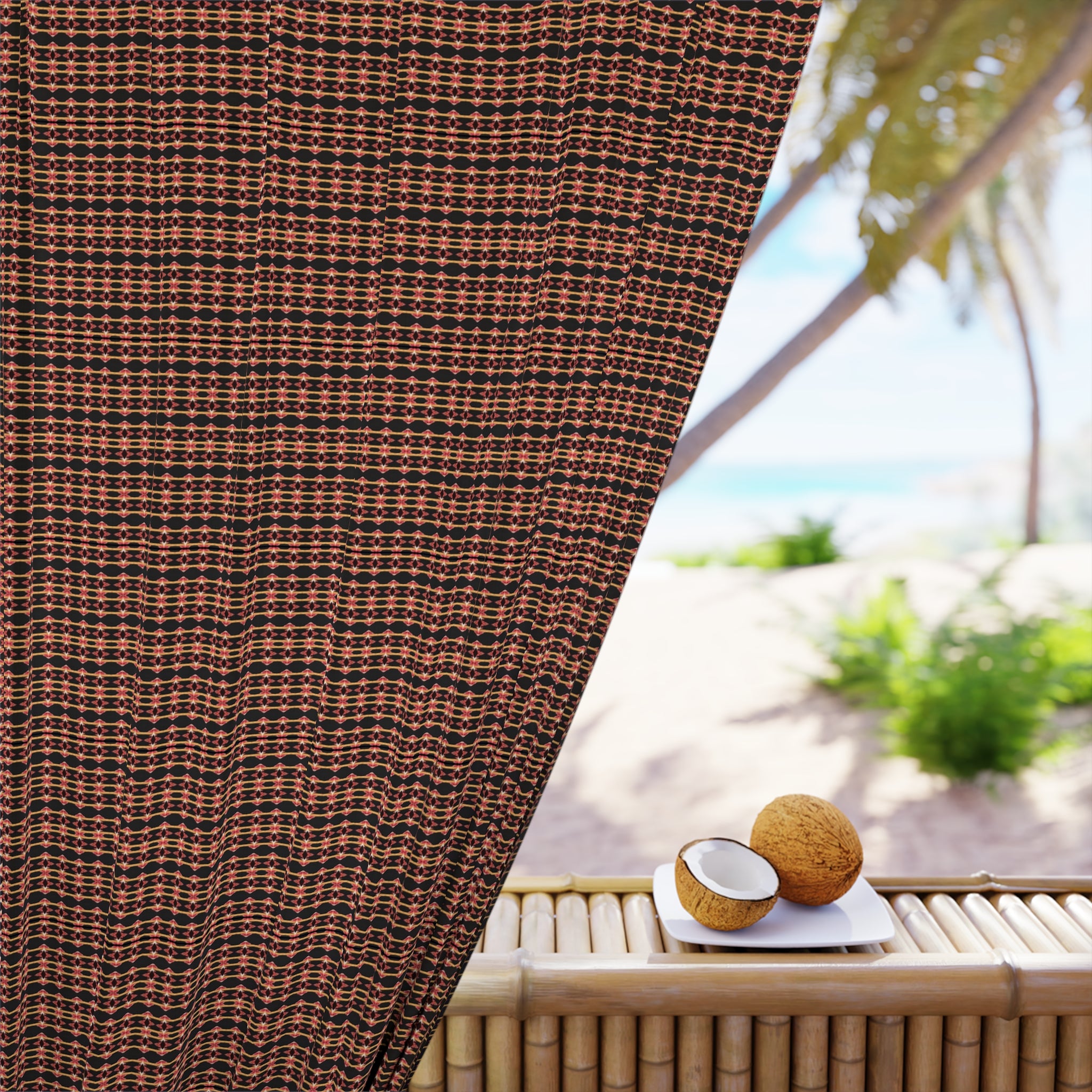 "Native America Now" Plaid Window Curtain — Rustic Brown Houndstooth Single Panel